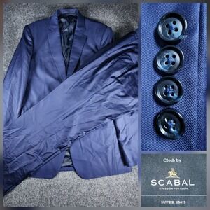 Scabal Super 150s Wool Bespoke 2pc Suit Mens 44XL 34Wx37.5L Blue Mohan's NY